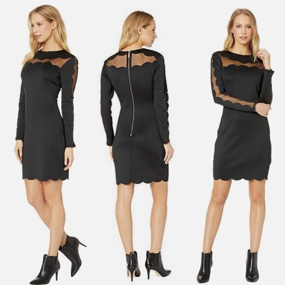 Ted Baker Serenty Black Mesh Long Sleeve Scuba Dress Medium US 8 - Picture 1 of 8